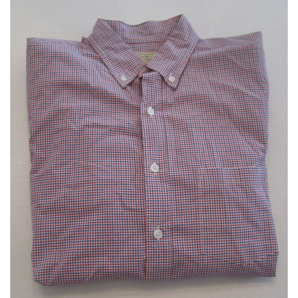 J Crew Classic Button Down Shirt Mens S 14 14.5 long slv Red/Blue Plaid Cotton